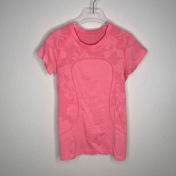 Lululemon Run Swiftly Tech Short Sleeve Pink Lace Floral Crew Neck Size 6 RARE! - Picture 6 of 6
